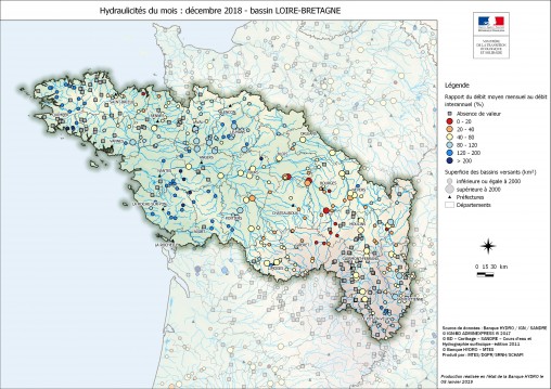 Hydraulicités du mois : décembre 2018 - bassin Loire-Bretagne