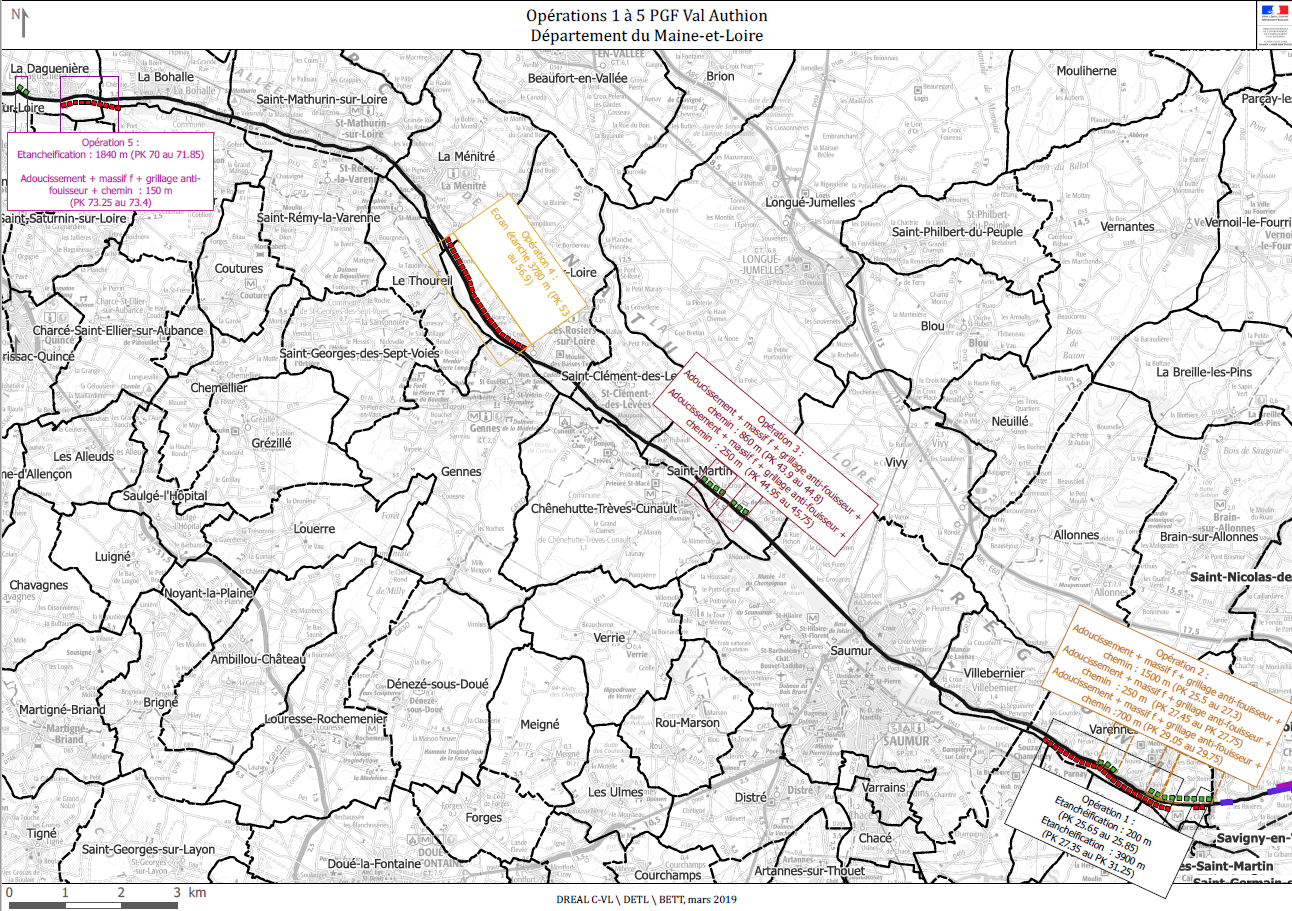 Carte des opérations sur le val d'Authion en Maine-et-Loire