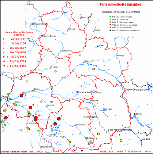 Carte des risques sismiques en région Centre