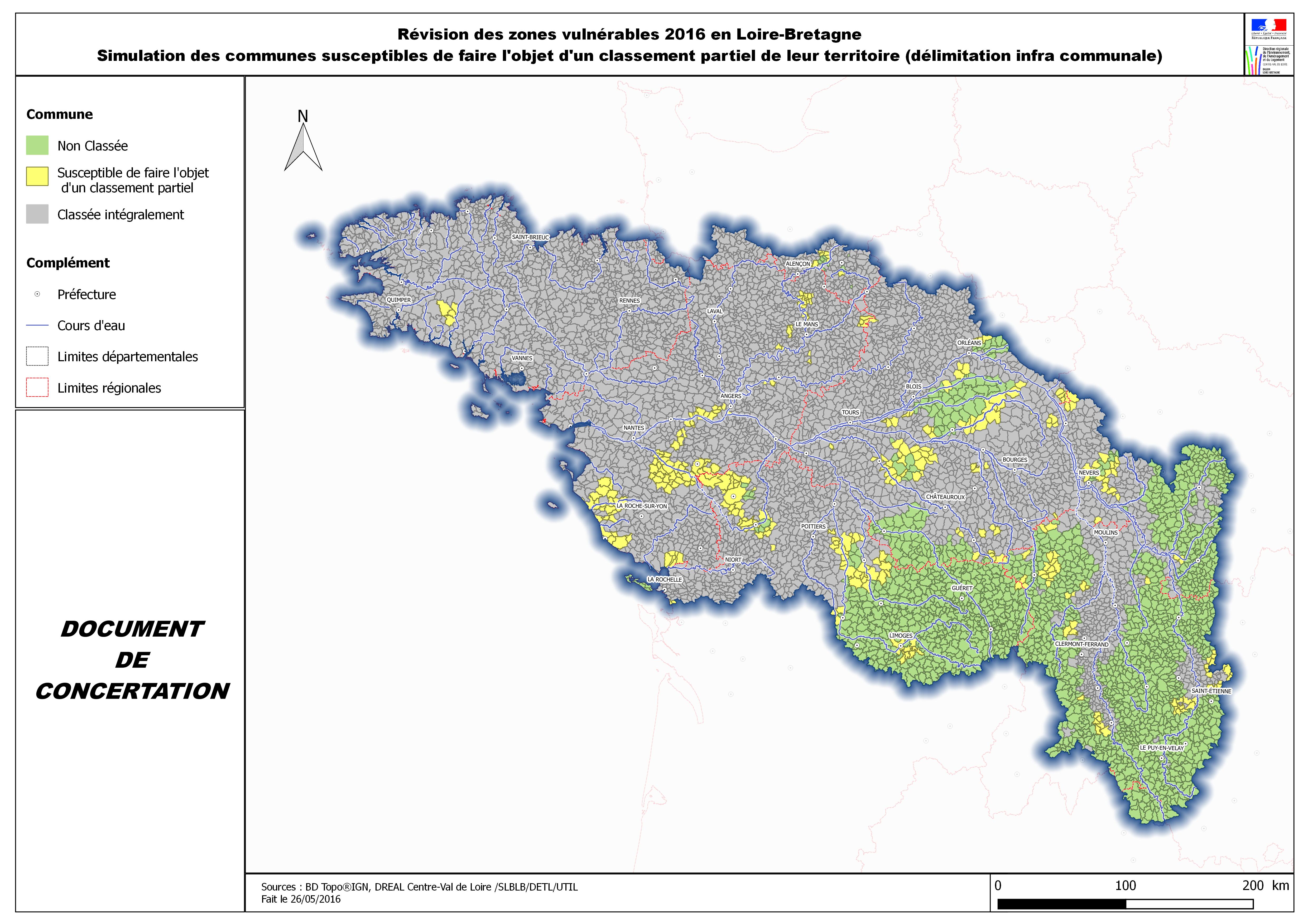 Carte de simulation des communes qui seraient susceptibles de faire l’objet d’un classement infra communal de leur territoire.