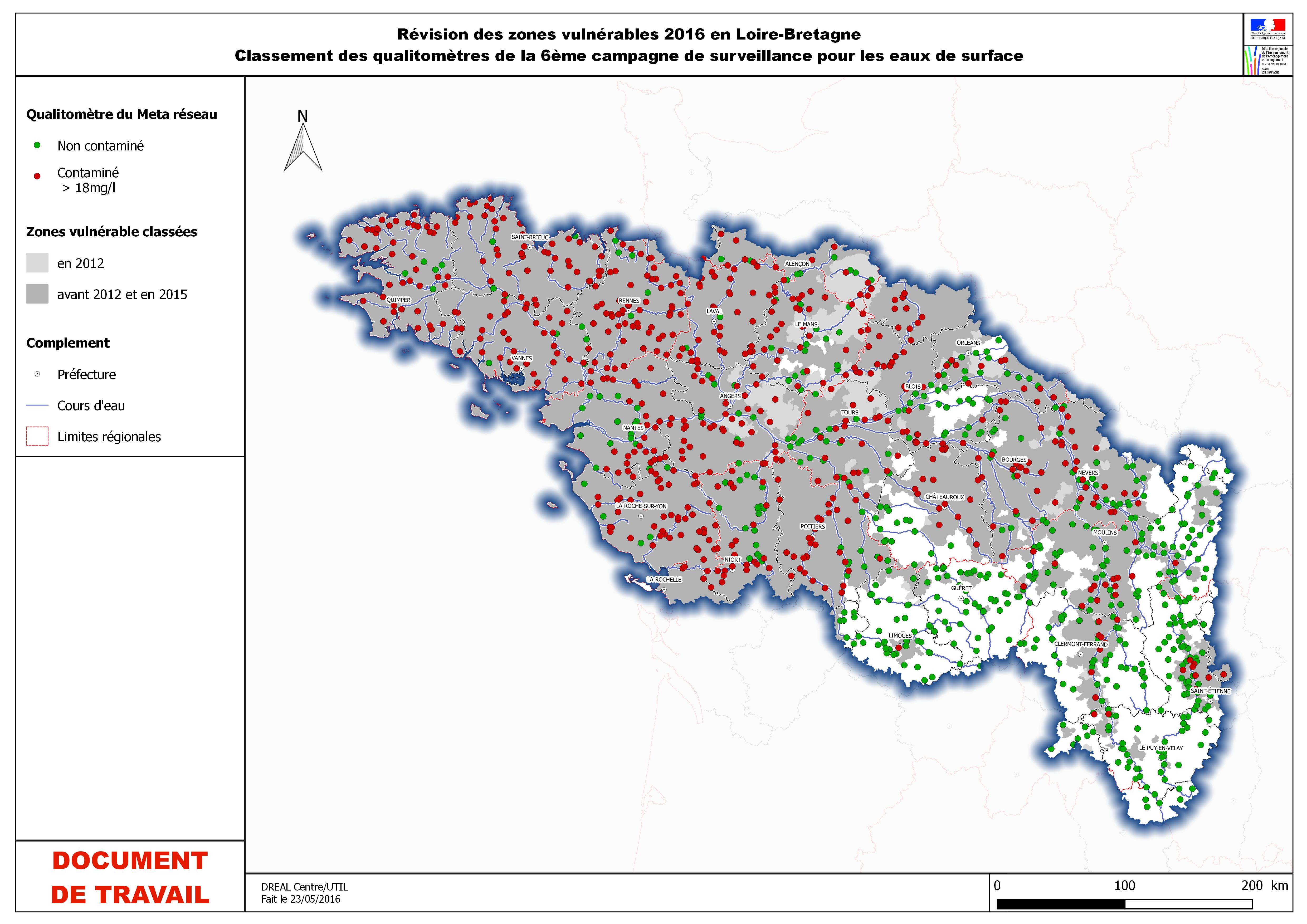 Carte de présentation du classement des qualitomètres en eaux de surface suite à la 6ème campagne de surveillance