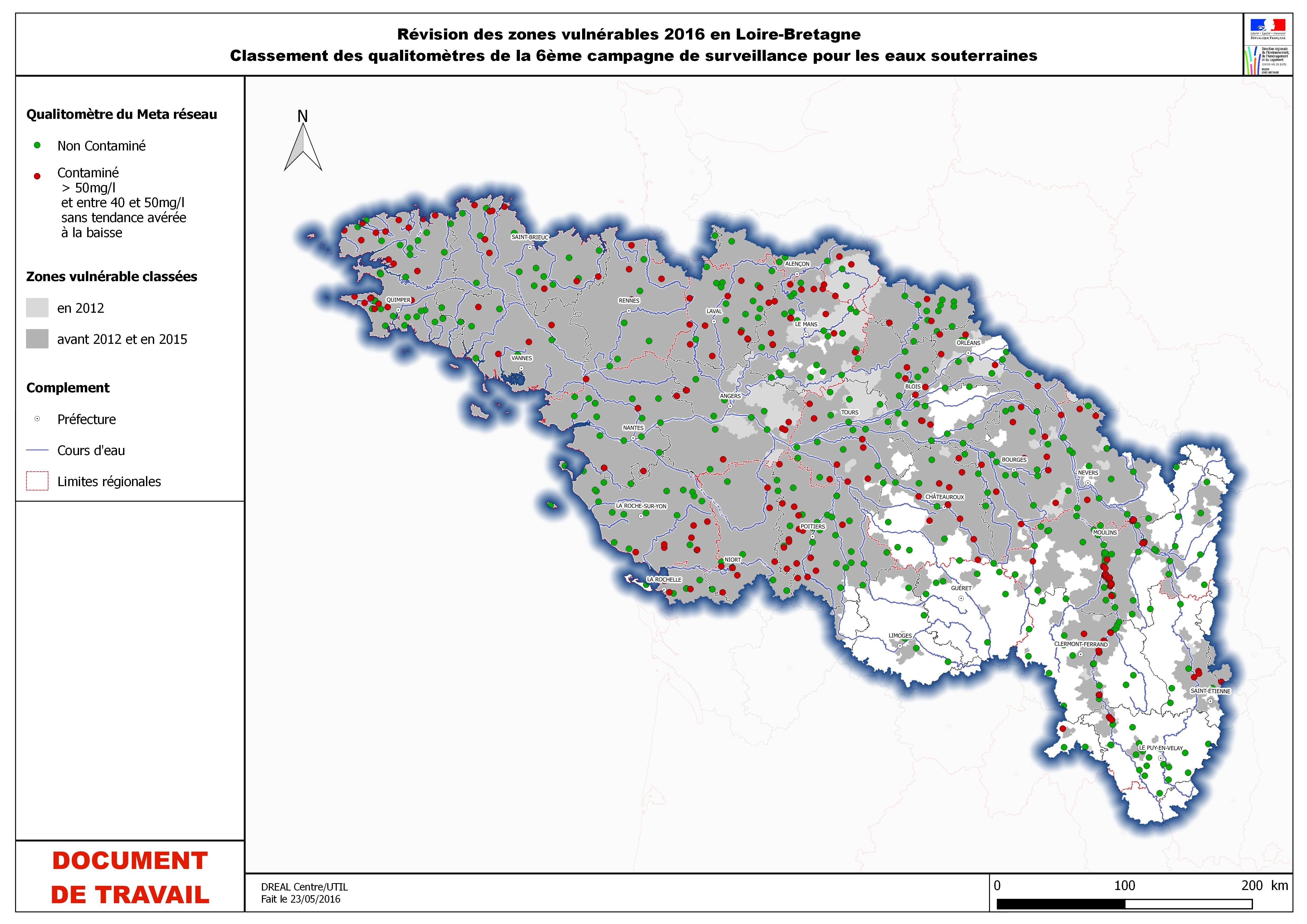 Carte de présentation du classement des qualitomètres en eaux souterraines suite à la 6ème campagne de surveillance 