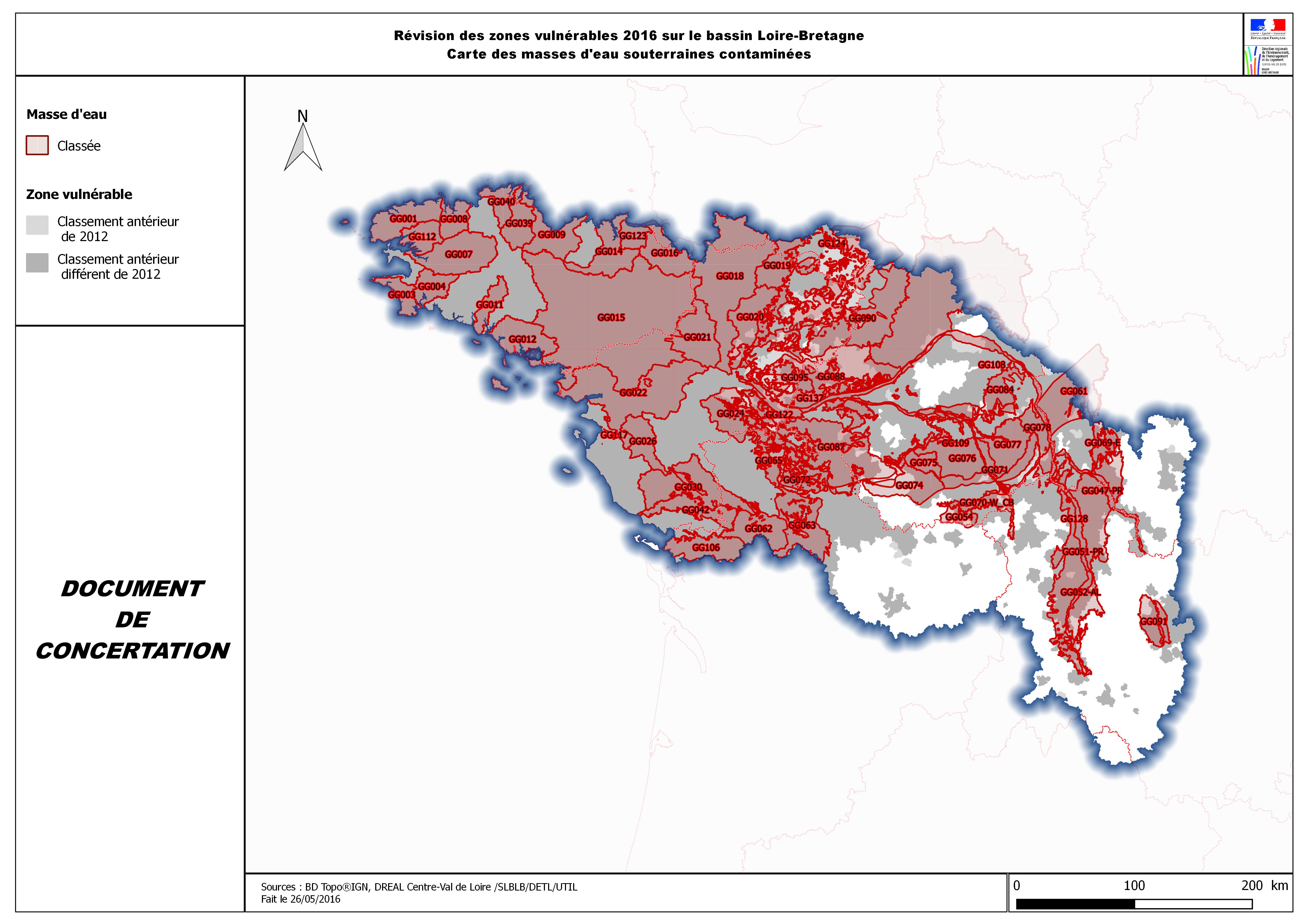 Carte des masses d’eau souterraines contaminées