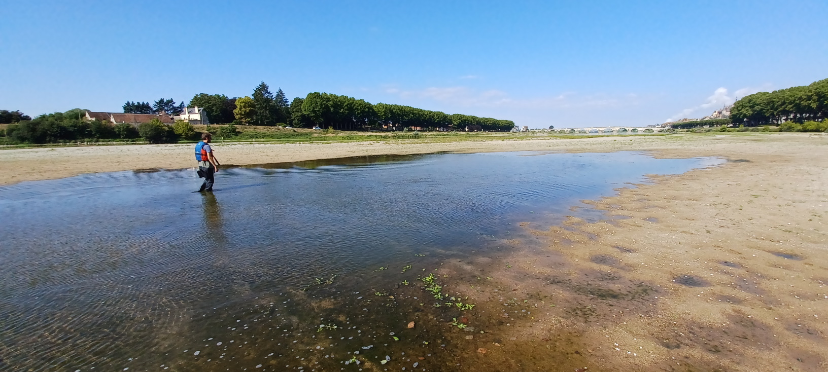 La Loire à Gien en période d'étiage, le 17 août 2022