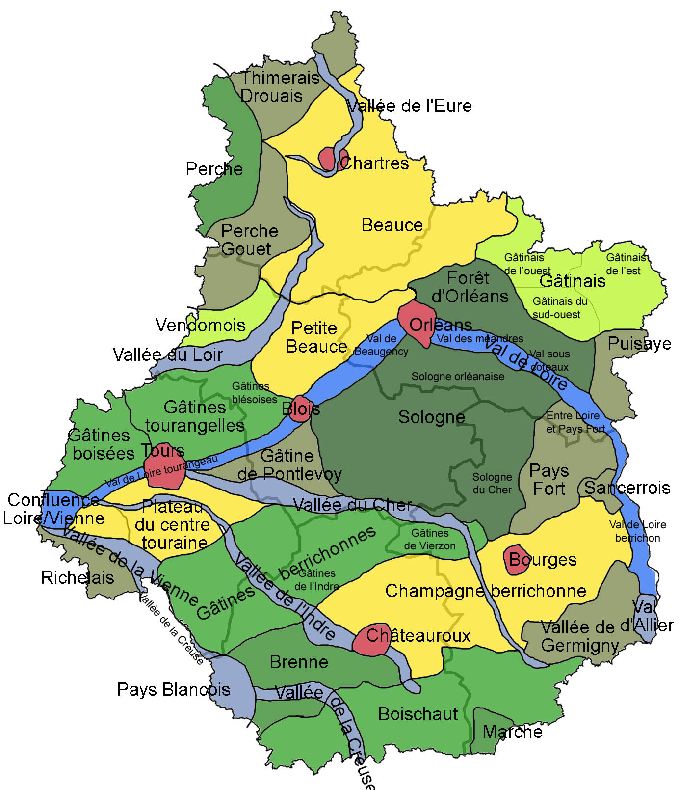Carte unités paysagères régionales - région Centre