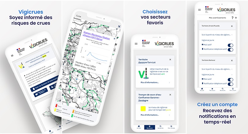 Captures de l'application Vigicrues