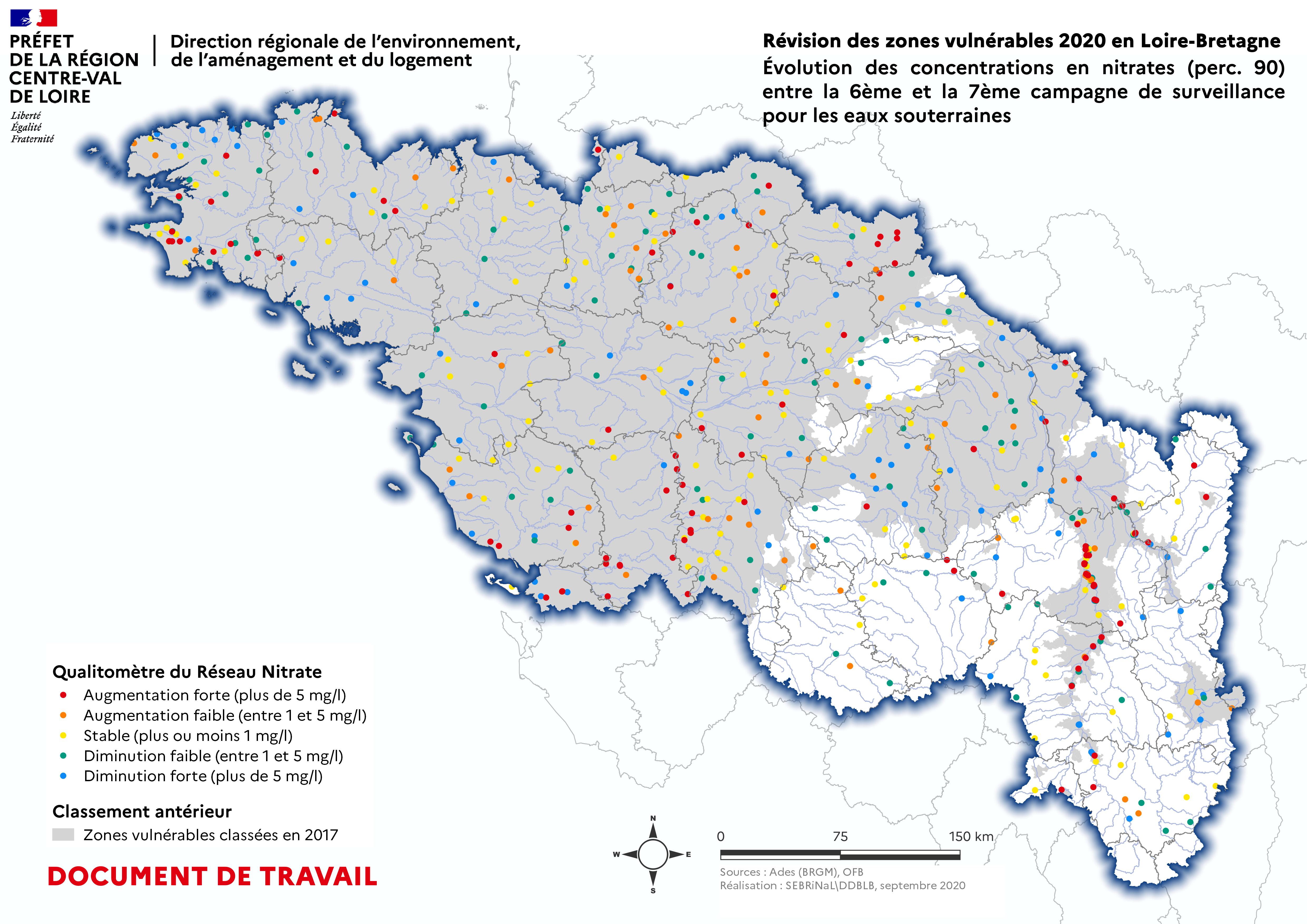 ESO – Evolution des concentrations en P90 entre la 6e et la 7e campagne de surveillance des nitrates