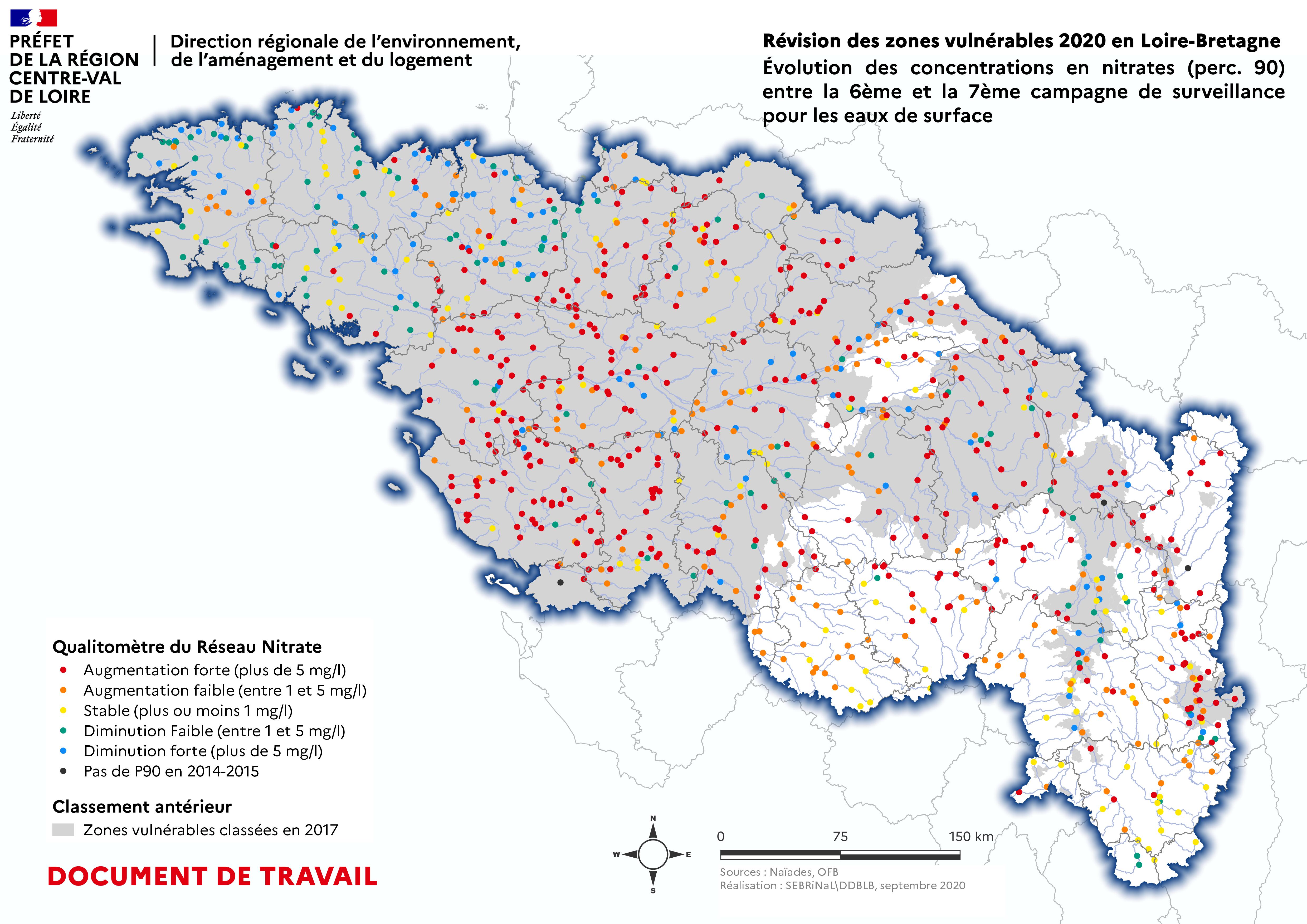 ESU – Evolution des concentrations en P90 entre la 6e et la 7e campagne de surveillance des nitrates