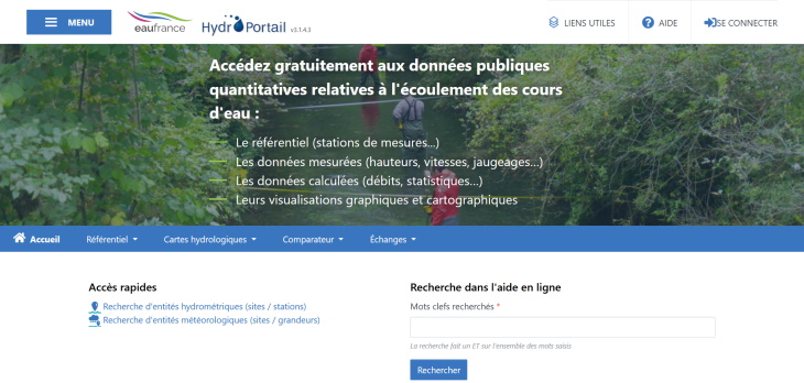 Page d'accueil d'Hydroportail