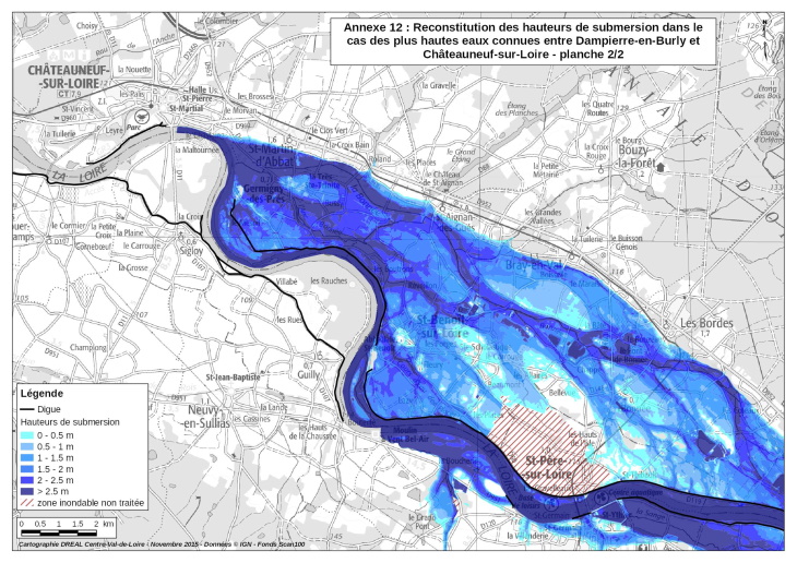Extrait de la cartographie de la reconstitution des PHEC sur les vals de Dampierre, Sully et Ouzouer