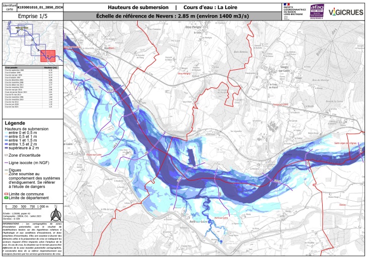 Exemple de carte de prévision des inondations rattachée à la station de Nevers
