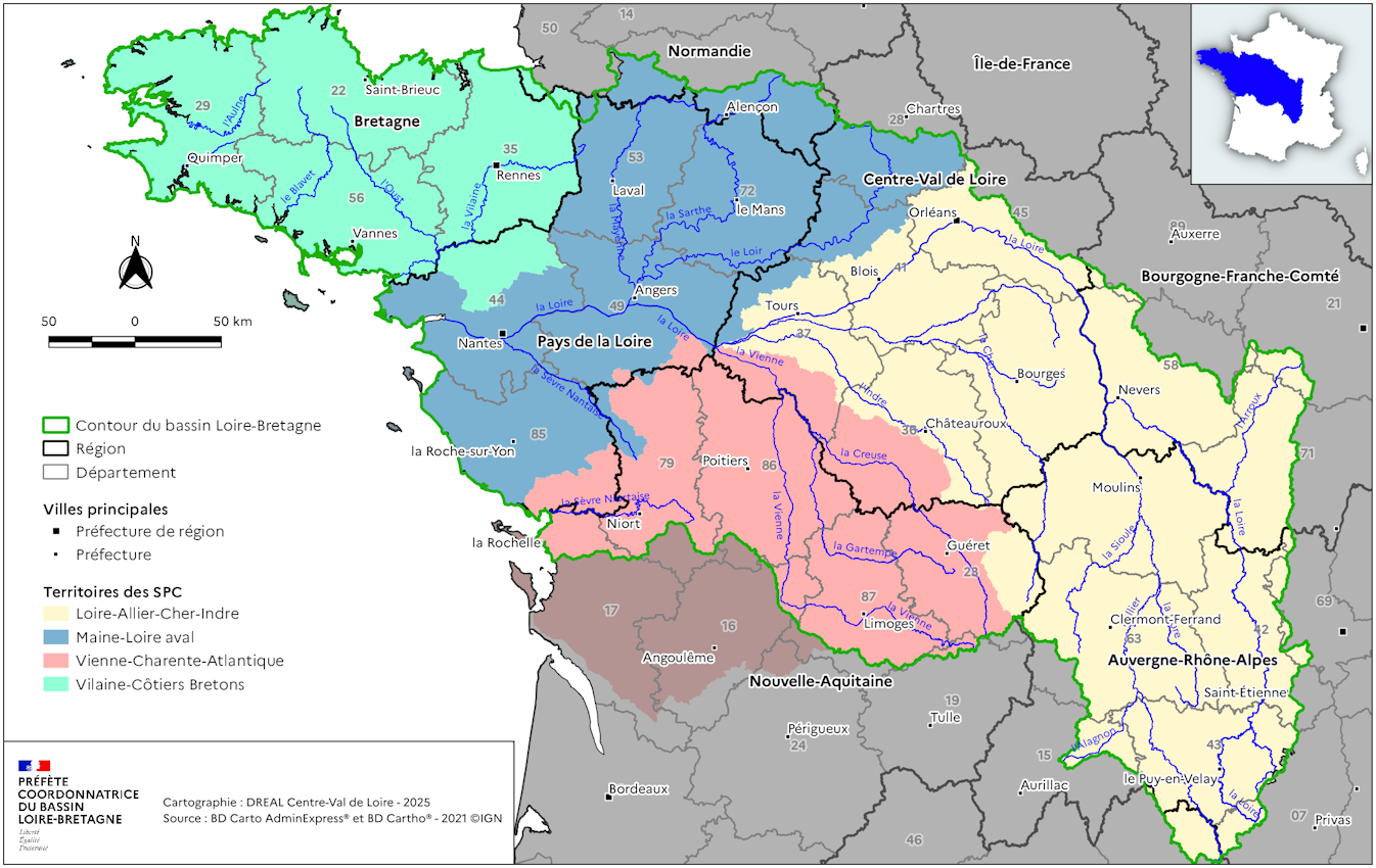 Territoire du SDPC et des service de prévision des crues du bassin Loire-Bretagne