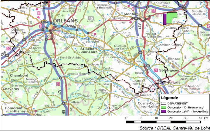 Localisation des concessions du Loiret
