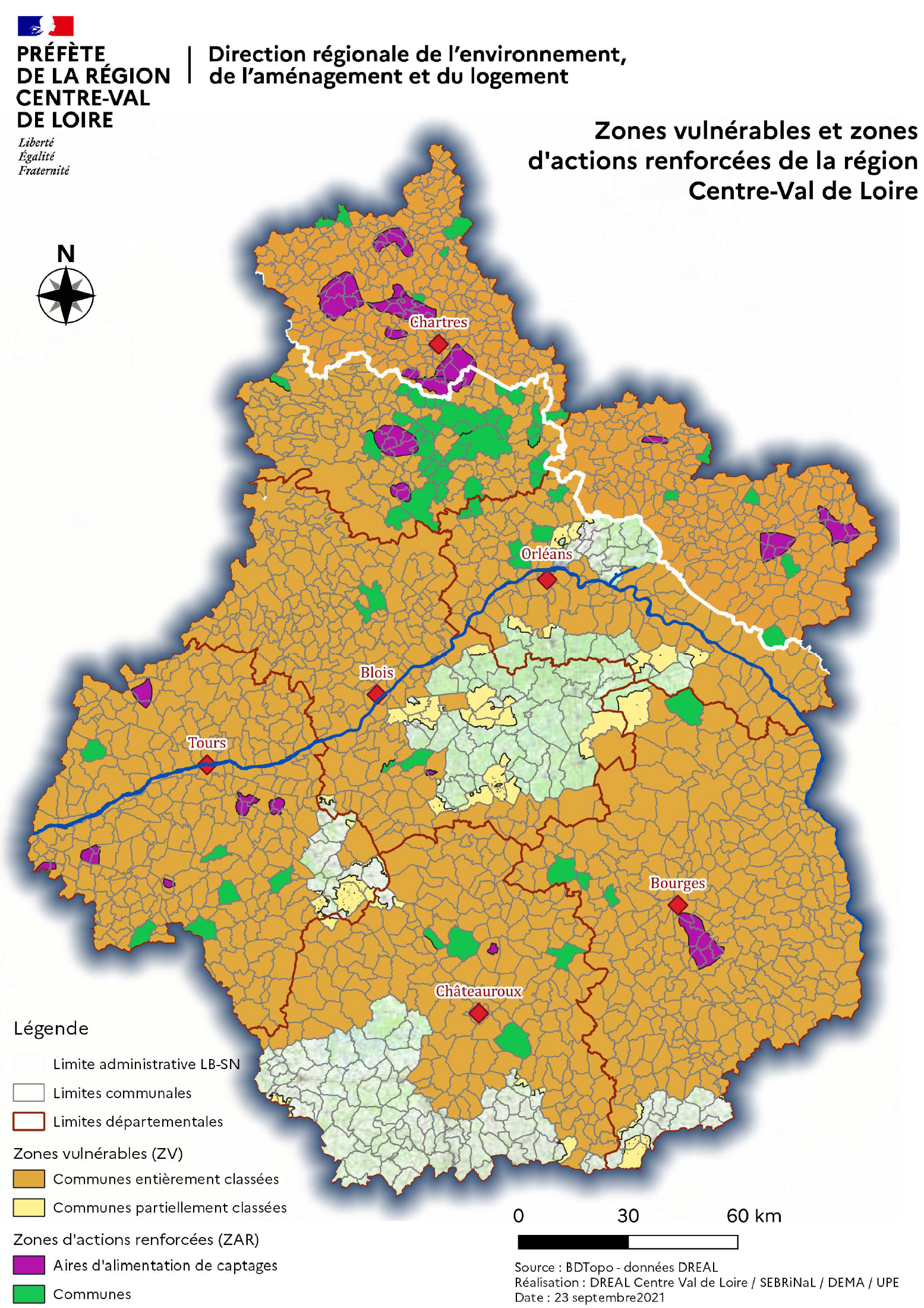 carte-zones-vulnerables-region-centre-val-de-loire-directive-nitrates